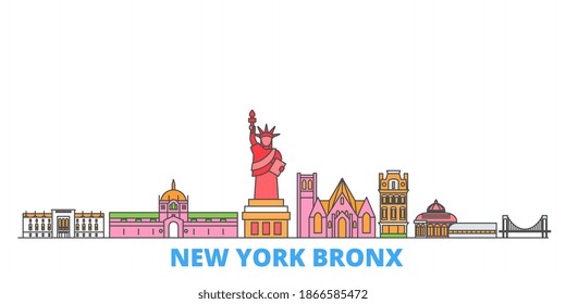 United States, New York Bronx line cityscape, flat vector. Travel city landmark, oultine illustration, line world icons