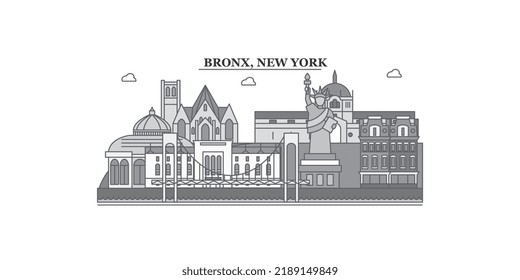 United States, New York Bronx City Skyline Isolated Vector Illustration, Icons