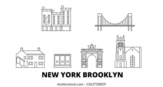 United States, New York Brooklyn line travel skyline set. United States, New York Brooklyn outline city vector illustration, symbol, travel sights, landmarks.