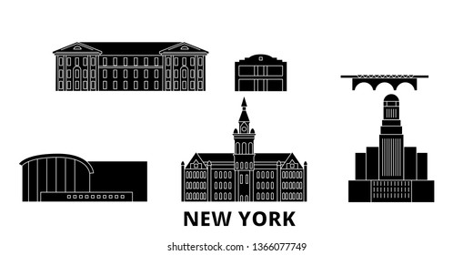 United States, New York Buffalo flat travel skyline set. United States, New York Buffalo black city vector panorama, illustration, travel sights, landmarks, streets. svg