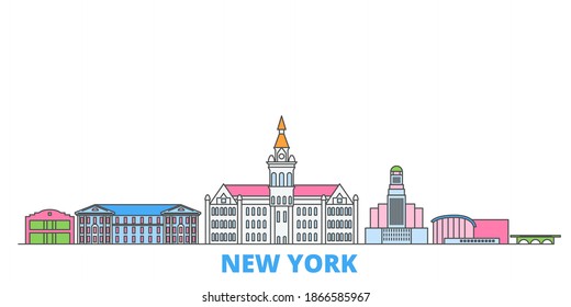 United States, New York Buffalo line cityscape, flat vector. Travel city landmark, oultine illustration, line world icons