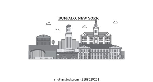 United States, New York Buffalo city skyline isolated vector illustration, icons svg