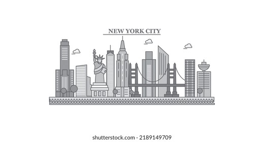 United States, New York City city skyline isolated vector illustration, icons