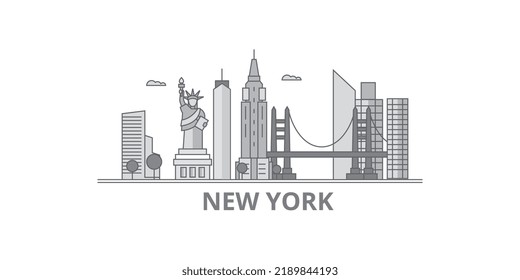 United States, New York city skyline isolated vector illustration, icons