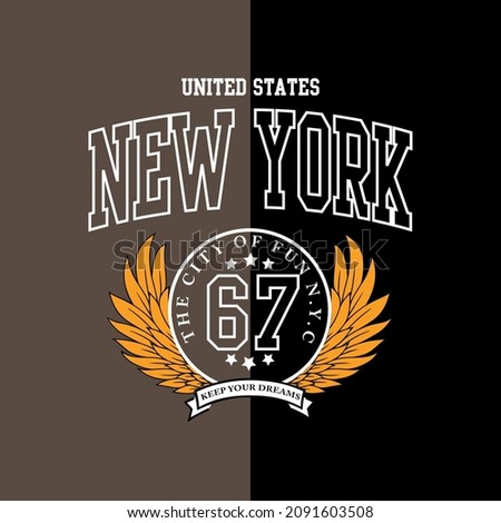 United states, New york college varsity slogan print. College slogan typography print design. Vector t-shirt graphic or other uses.