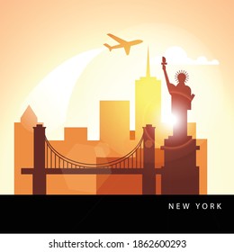United States New York detailed silhouette. Trendy vector illustration, flat style. Stylish colorful landmarks. The concept for a web banner. Business icon