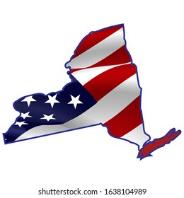 United States, New York full of American flag waving in the wind. The outline of the state New York.