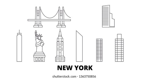 United States, New York line travel skyline set. United States, New York outline city vector illustration, symbol, travel sights, landmarks.