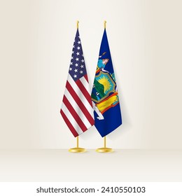 United States and New York national flag on a light background. Vector illustration.