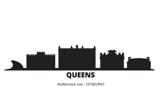 United States, New York Queens city skyline isolated vector illustration. United States, New York Queens travel black cityscape