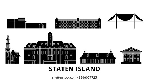 United States, New York Staten Island flat travel skyline set. United States, New York Staten Island black city vector panorama, illustration, travel sights, landmarks, streets.