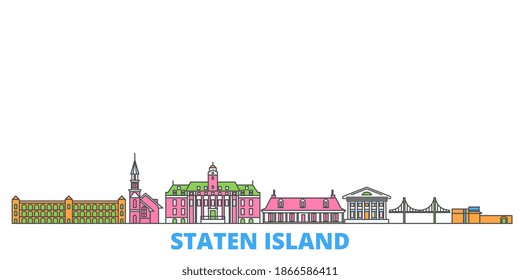 United States, New York Staten Island line cityscape, flat vector. Travel city landmark, oultine illustration, line world icons