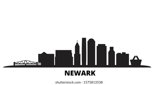 United States, Newark city skyline isolated vector illustration. United States, Newark travel black cityscape