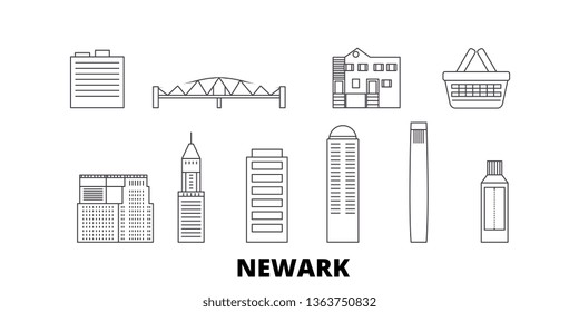 United States, Newark line travel skyline set. United States, Newark outline city vector illustration, symbol, travel sights, landmarks.