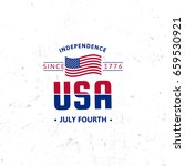 United States of North America Vector Logo Vintage. Independence day national holiday icon Blue and red colors USA windy flags. Retro style lettering. American flag