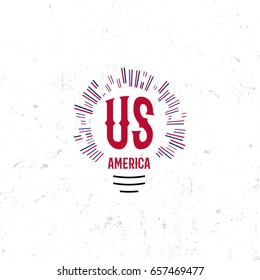United States of North America Vector Logo Vintage. Independence day national holiday icon Blue and red colors USA windy flags. Retro style lettering