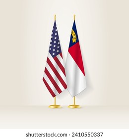 United States and North Carolina national flag on a light background. Vector illustration.