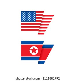 United States and North Korea flags