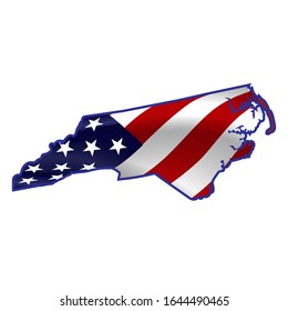 United States, Noth Carolina full of American flag waving in the wind. The outline of the state Noth Carolina.