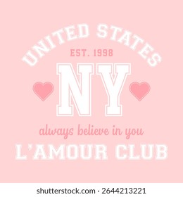 Estados Unidos, NY, L'amour clube, Design gráfico imprimir t-shirts moda, ilustração, vetor, cartazes, cartões, adesivos, caneca