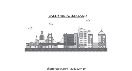 United States, Oakland city skyline isolated vector illustration, icons