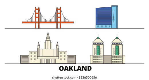 United States, Oakland flat landmarks vector illustration. United States, Oakland line city with famous travel sights, skyline, design. 