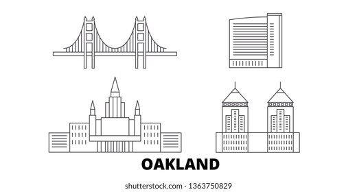 United States, Oakland line travel skyline set. United States, Oakland outline city vector illustration, symbol, travel sights, landmarks.