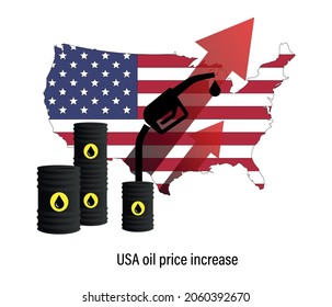 United States oil price increase. America map and oil barrels. editable vector illustration.
