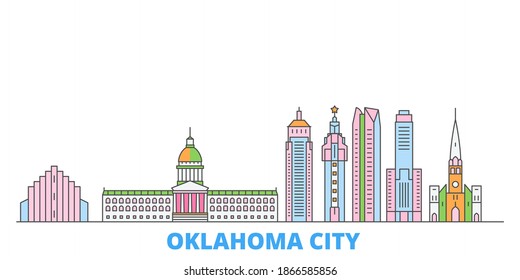 United States, Oklahoma City line cityscape, flat vector. Travel city landmark, oultine illustration, line world icons