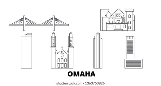 United States, Omaha line travel skyline set. United States, Omaha outline city vector illustration, symbol, travel sights, landmarks.