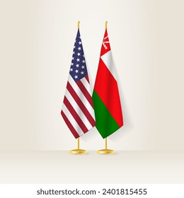 United States and Oman national flag on a light background. Vector illustration.