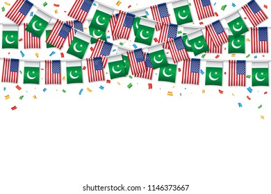 United States and Pakistani Flag bunting template background, celebration relationship between Pakistan and USA, relations concept