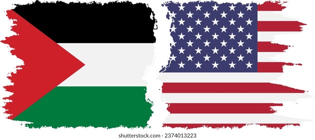 United States and Palestine grunge flags connection, vector svg