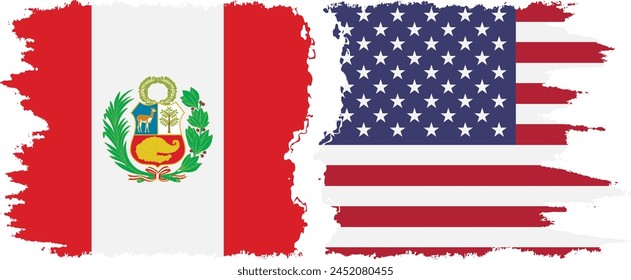 United States and Peru grunge flags connection, vector