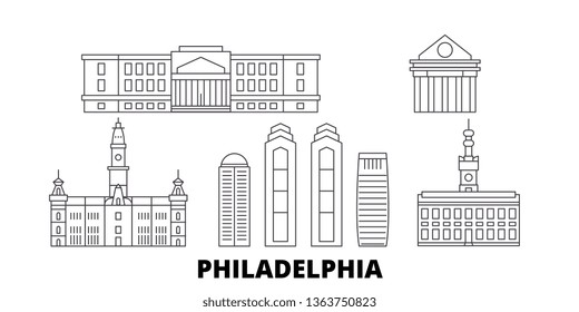 United States, Philadelphia line travel skyline set. United States, Philadelphia outline city vector illustration, symbol, travel sights, landmarks.