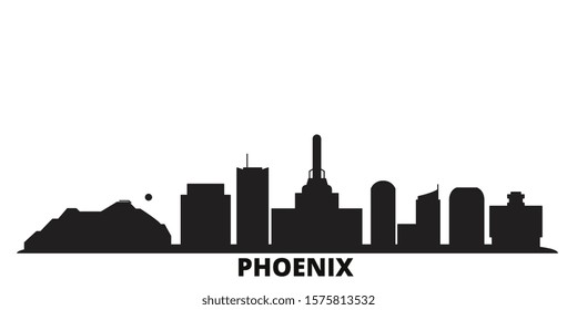 United States, Phoenix city skyline isolated vector illustration. United States, Phoenix travel black cityscape