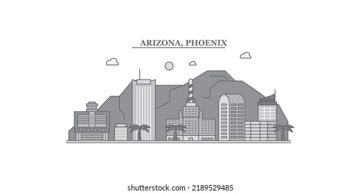 United States, Phoenix city skyline isolated vector illustration, icons