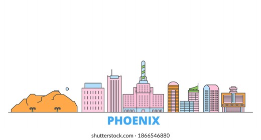 United States, Phoenix line cityscape, flat vector. Travel city landmark, oultine illustration, line world icons