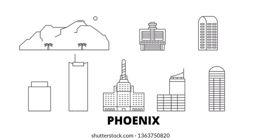 United States, Phoenix line travel skyline set. United States, Phoenix outline city vector illustration, symbol, travel sights, landmarks.