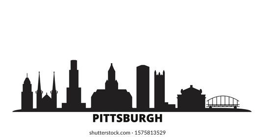 United States, Pittsburgh city skyline isolated vector illustration. United States, Pittsburgh travel black cityscape