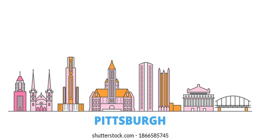 United States, Pittsburgh line cityscape, flat vector. Travel city landmark, oultine illustration, line world icons
