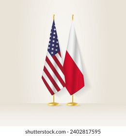 United States and Poland national flag on a light background. Vector illustration.