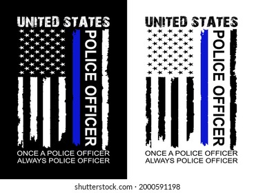 United States Police Officer American Flag T-Shirt Design Vector