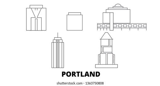 United States, Portland City line travel skyline set. United States, Portland City outline city vector illustration, symbol, travel sights, landmarks.