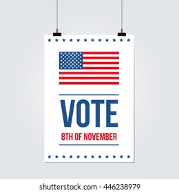 United States presidential election 2016 abstract vote poster with USA flag.