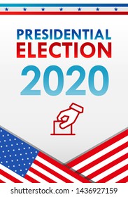 United States presidential election 2020. Vector banner template. Vote. With US flag on blue background.