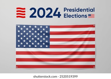 Logo de las elecciones presidenciales de Estados Unidos de 2024 - Apareciendo bien con el icono ondeante de la bandera estadounidense