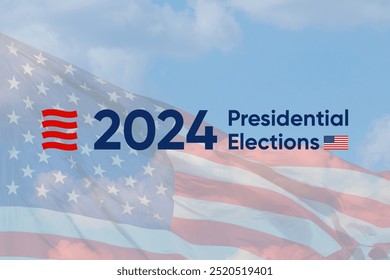 Logo de las elecciones presidenciales de Estados Unidos de 2024 - Apareciendo bien con el icono ondeante de la bandera estadounidense