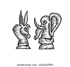 United States Presidential Primary. Donkey Democrats And Republican Elephant. Vector Illustration