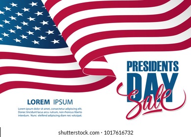 United States Presidents Day Sale special offer banner template with waving american national flag. Holiday commerce background for business, promotion and advertising. Vector illustration.